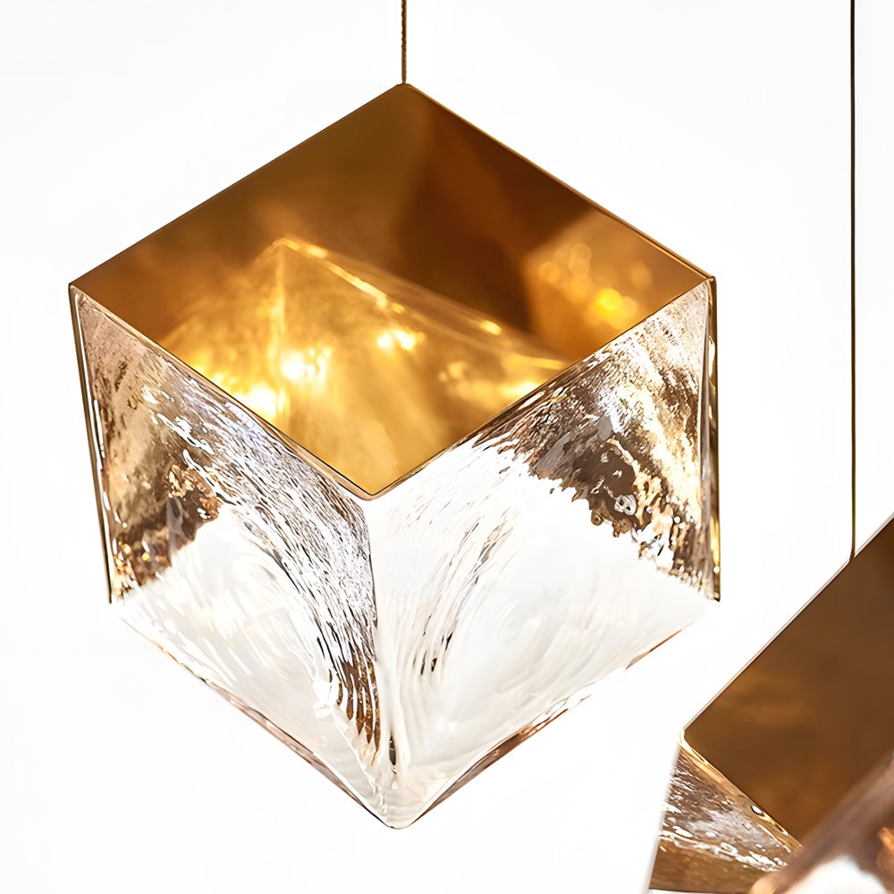 Taavita 1/3/6/9-Light Multi Glass Ice Cube Metallic Staircase Chandelier in Gold/Chrome