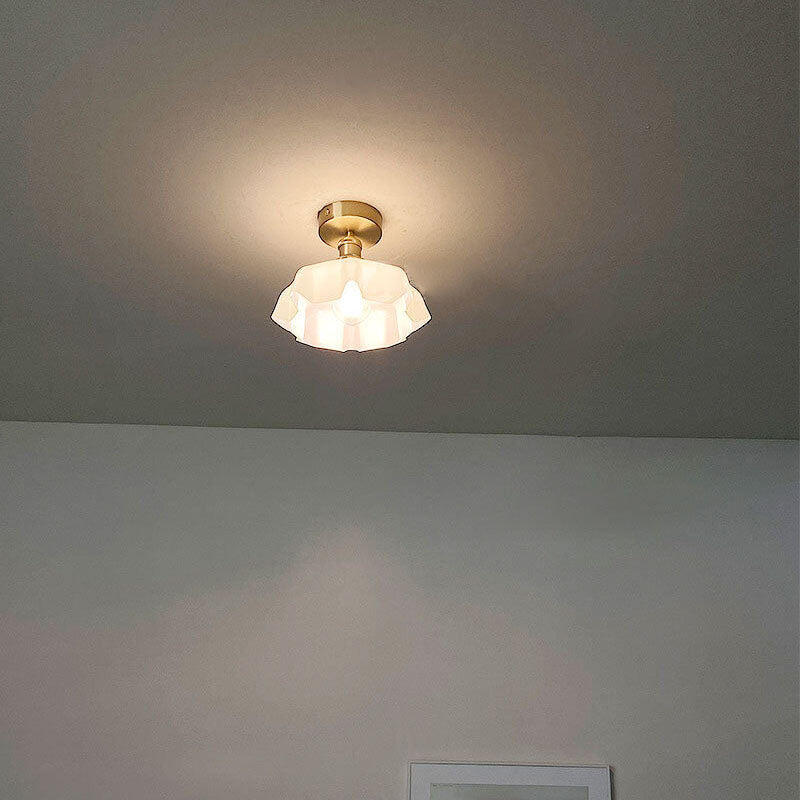 Taavita Vintage Ceiling Light in Cream Glass with Copper Flower Pattern