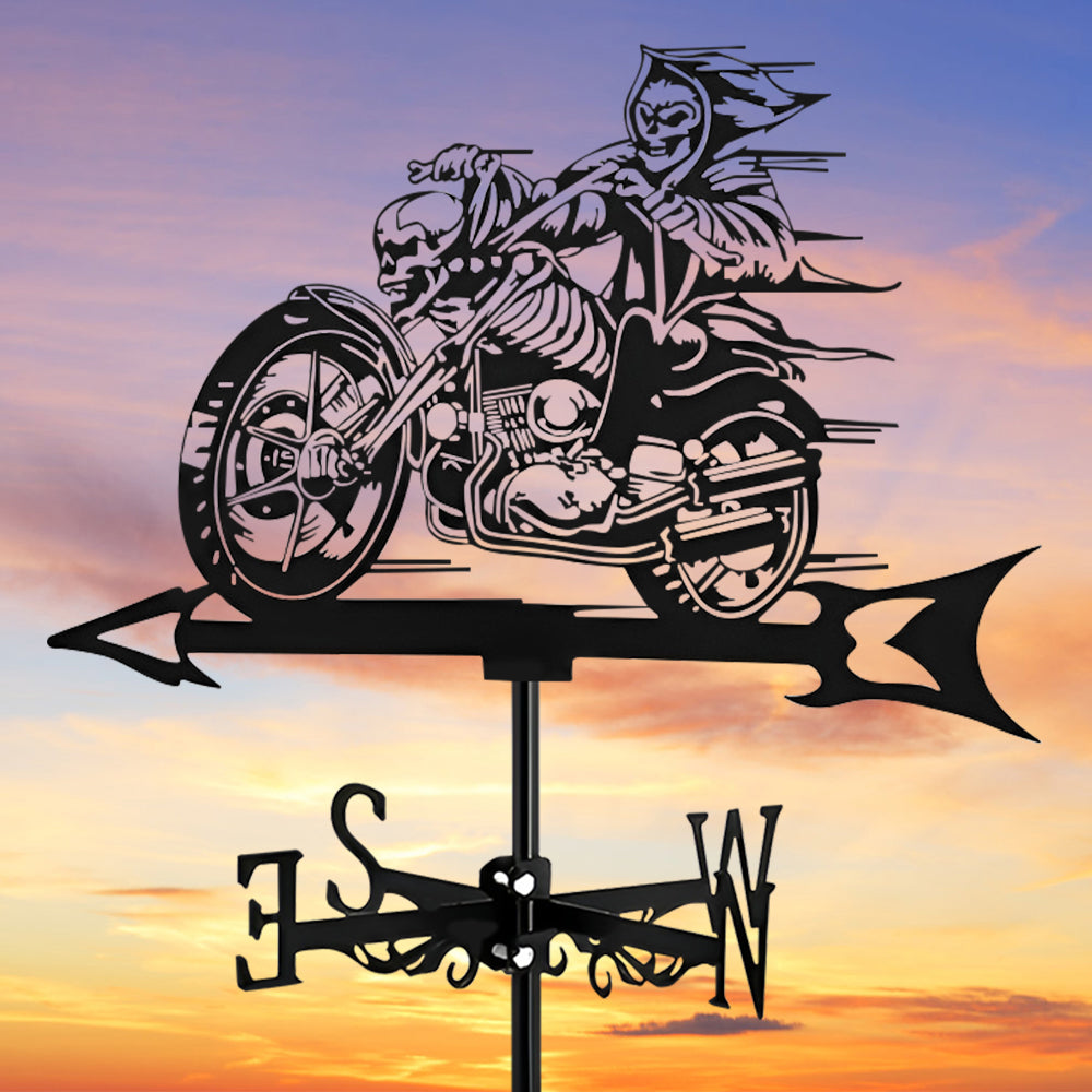 Skull Motorcycle Halloween Weathervane Stainless Steel Outdoor Decor