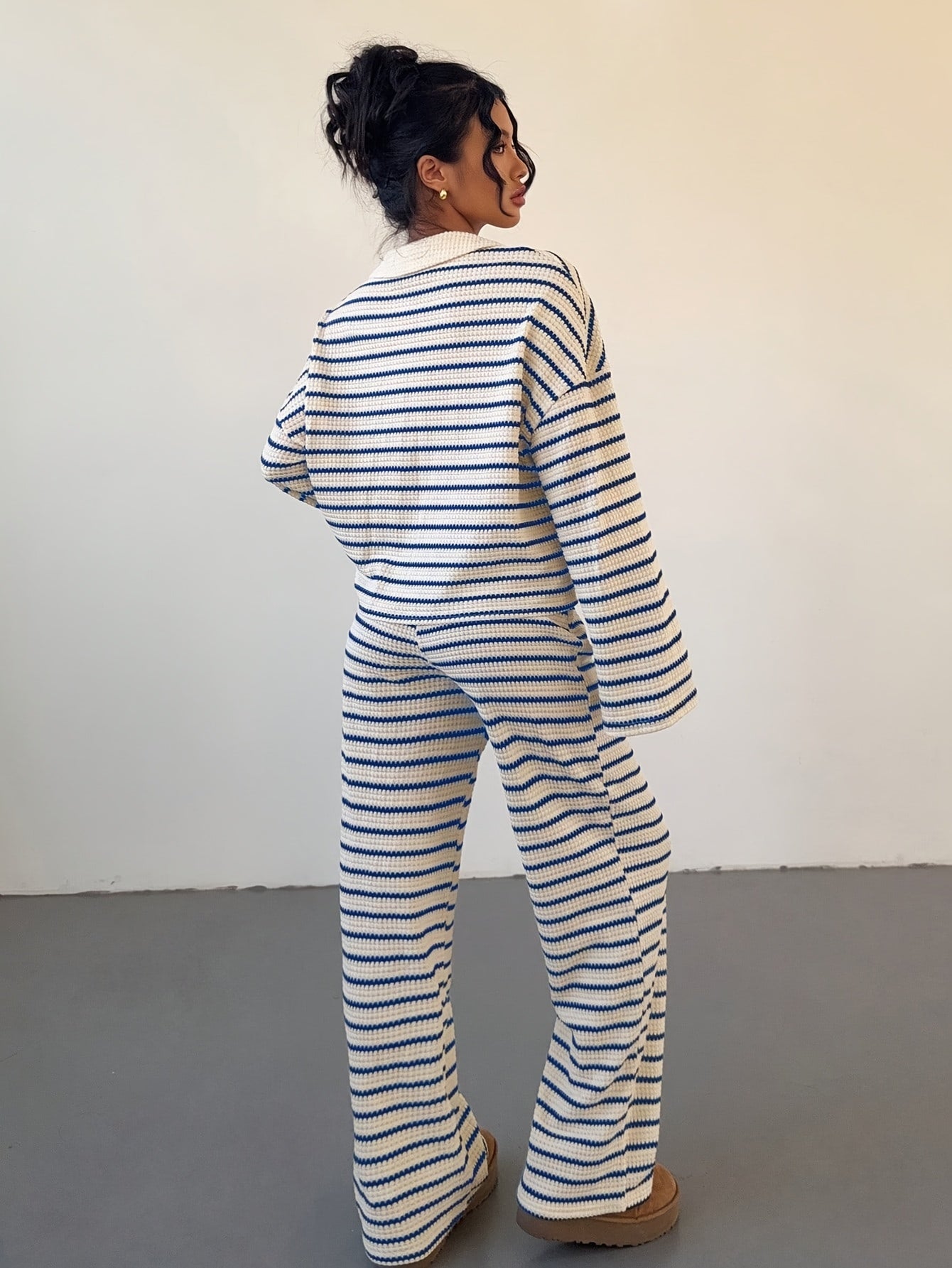 Striped Knitwear Set | Micro Elastic | Soft Comfortable Fit | Polyester