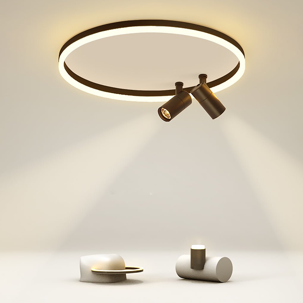 16'' Round Dimmable Adjustable Flush Mount Light with 2 Spotlights Track Lights - Dazuma