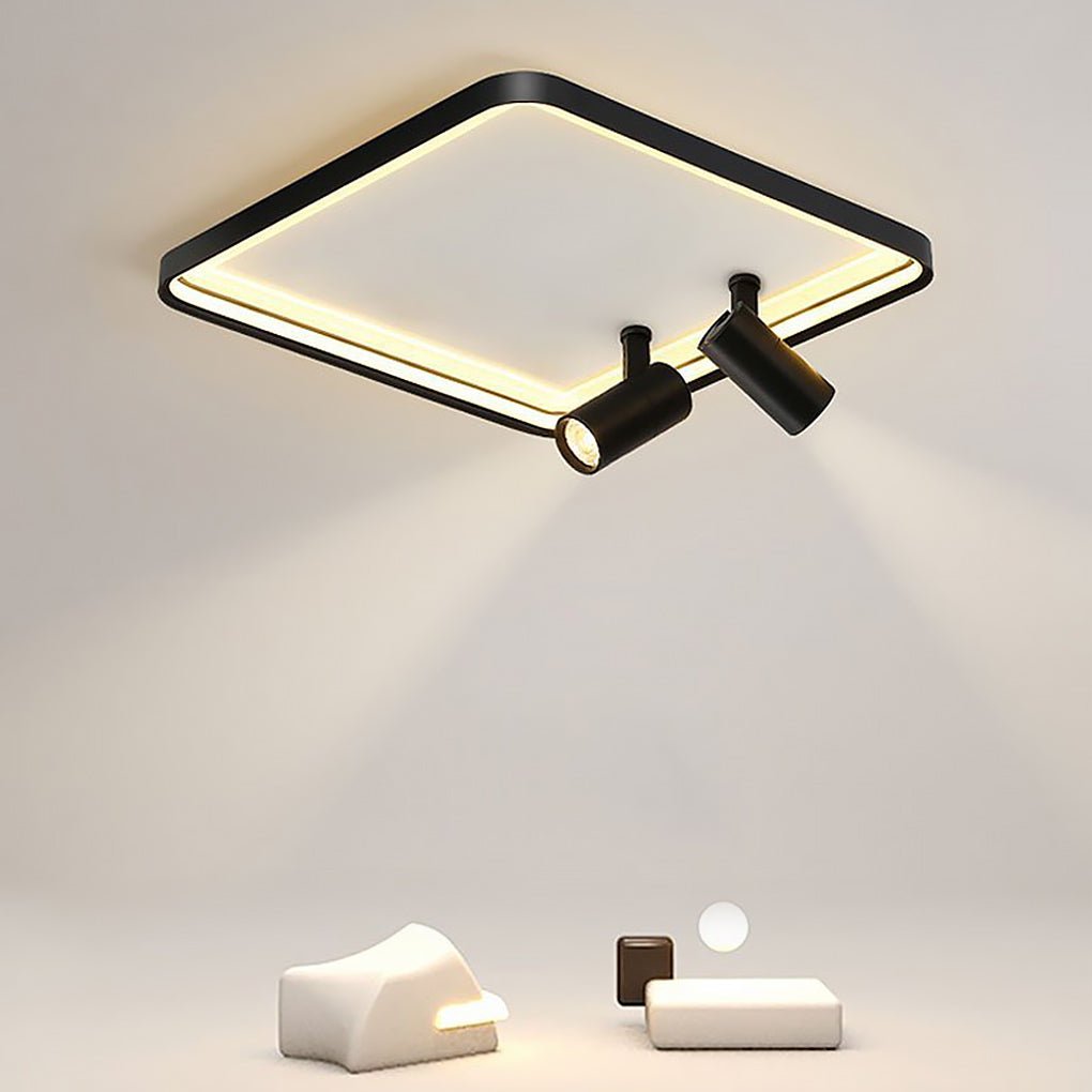 16'' Square Dimmable Flush Mount LED Lights with 2 Adjustable Spotlights Track Lights - Dazuma