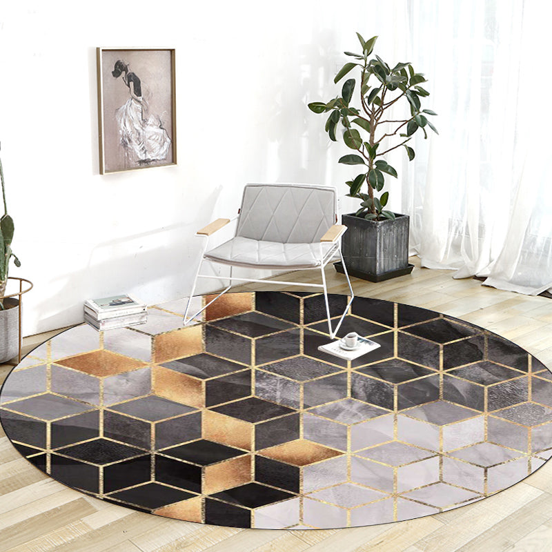 Taavita Modern Rug Polyester Geometric Print Round Rug Washable Non-Slip Backing Carpet for Living Room