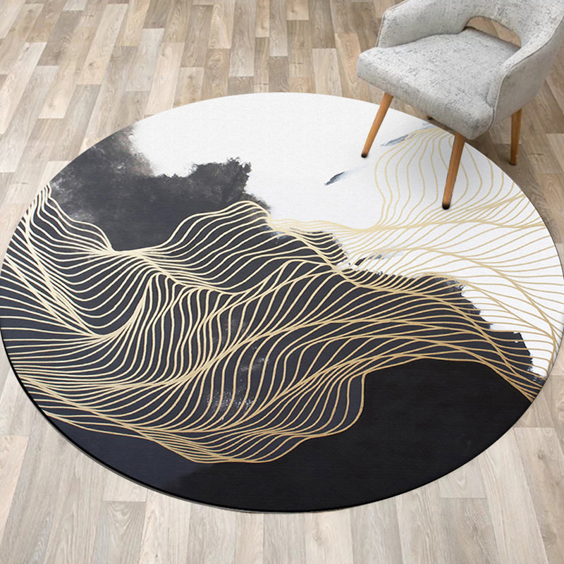 Contemporary Swirl Stripe Pattern Rug Black and White Polyester Rug Machine Washable Non-Slip Area Rug for Bedroom Clearhalo 'Area Rug' 'Modern' 'Rugs' Rug' 1612202