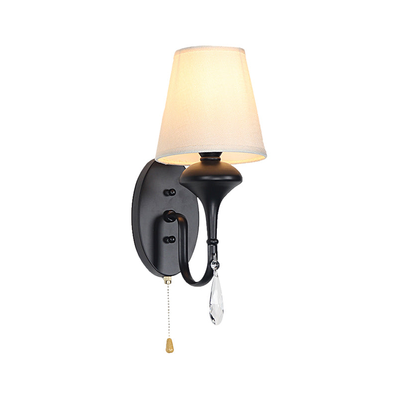 Taavita Conical Wall Mount Light 1 Bulb Black Fabric Crystal Drop Lighting Idea with Pull Chain