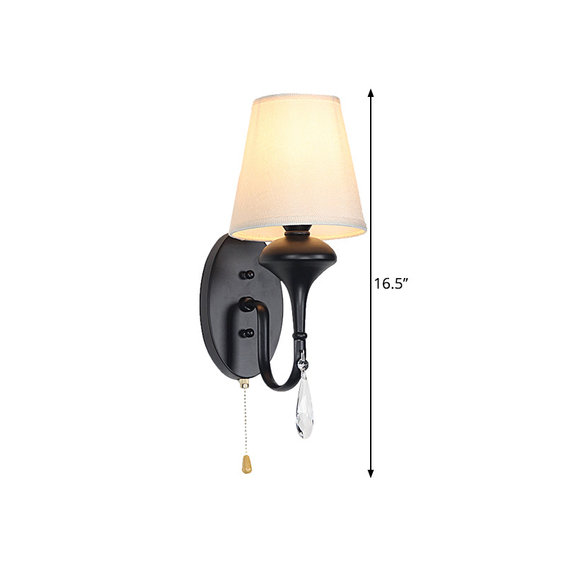 Taavita Conical Wall Mount Light 1 Bulb Black Fabric Crystal Drop Lighting Idea with Pull Chain