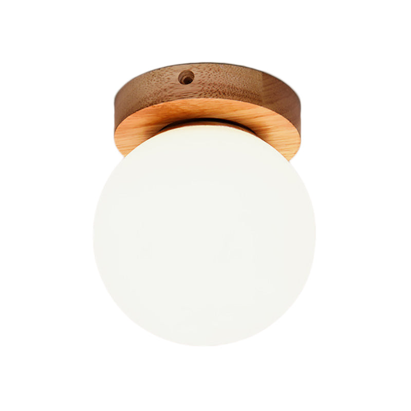 Taavita Light Globe Flush Mount Ceiling Light Fixture in Nordic Wooden Milky Glass Design