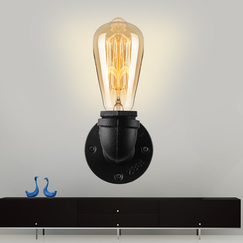 Bare Bulb Living Room Wall Sconce Lighting with Pipe Rustic Stylish Metal 1 Head Black/Bronze Wall Mount Light Clearhalo 'Art deco wall lights' 'Cast Iron' 'Glass' 'Industrial wall lights' 'Industrial' 'Middle century wall lights' 'Modern' 'Rustic wall lights' 'Tiffany' 'Traditional wall lights' 'Wall Lamps & Sconces' 'Wall Lights' Lighting' 164287
