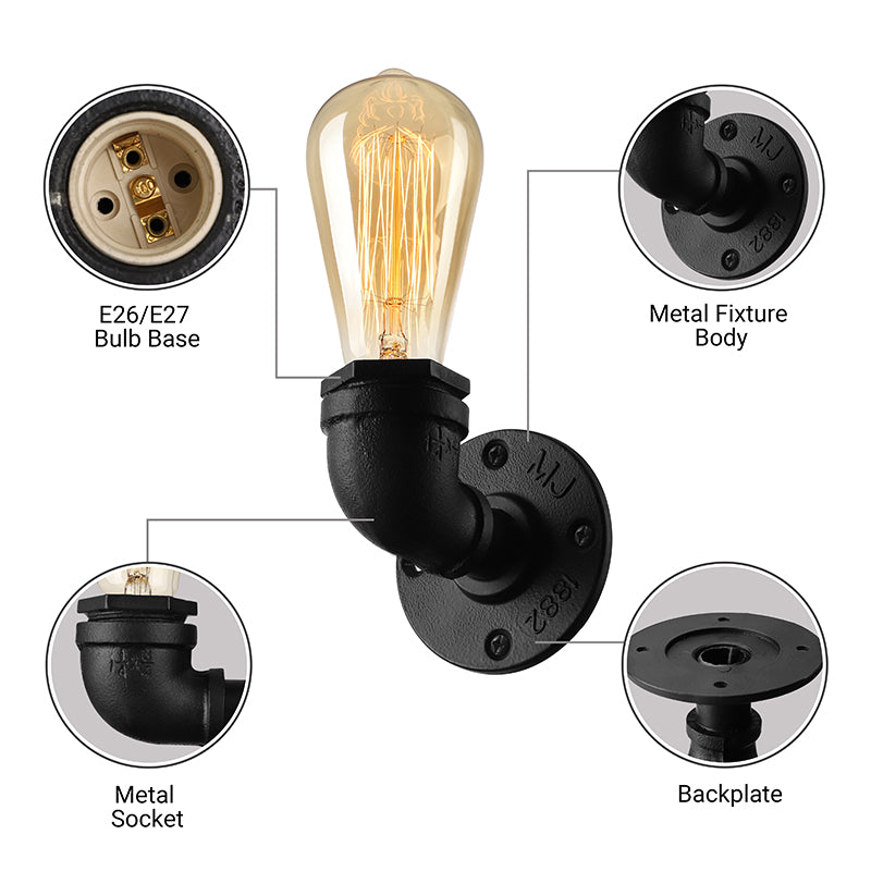 Taavita Rustic Stylish Metal 1 Head Bare Bulb Wall Sconce Lighting for Living Room with Pipe Black/Bronze Wall Mount Light