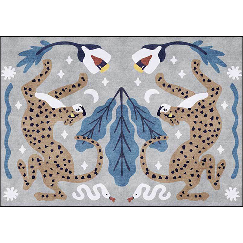 Unique Kids Rug in Black and White Animal Leopard Snake Leaf Pattern Polyester Stain-Resistant Carpet for Nursery - Pet Friendly Rectangle Wildlife Design in Various Sizes by Taavita