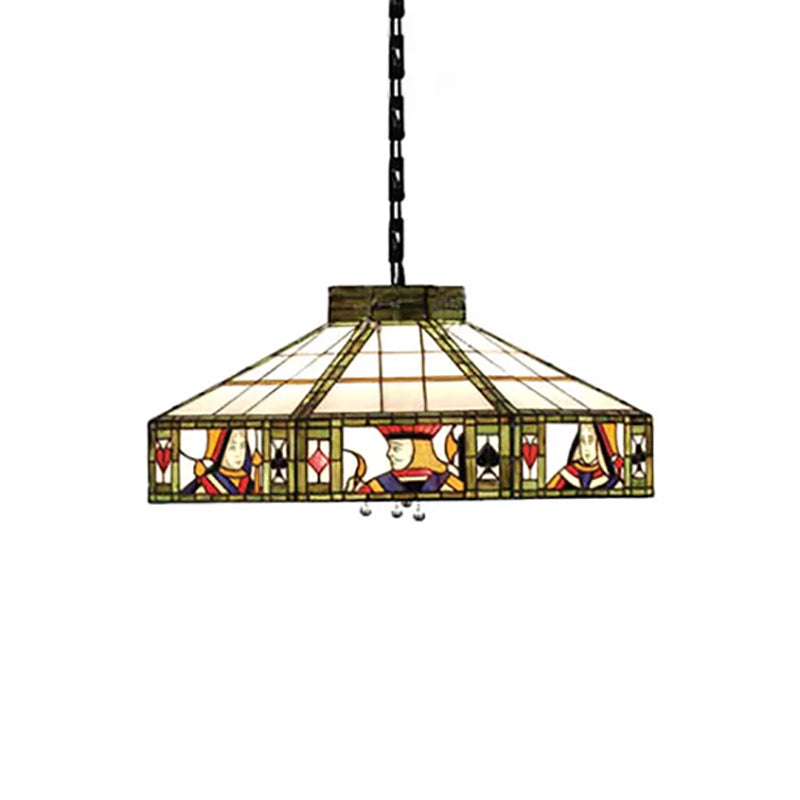 Taavita Hanging Lamp Tiffany-Style 3 Bulbs White-Yellow/Green-White Handcrafted Art Resin Glass Pendant Light Fixture, 18"/19.5" Width