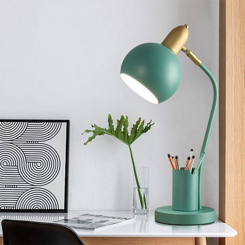 Metal Domed Nightstand Lamp Macaron 1-Head White/Pink/Yellow Reading Table Light with Tubular Penrack Design Pink Clearhalo 'Lamps' 'Table Lamps' Lighting' 1711034