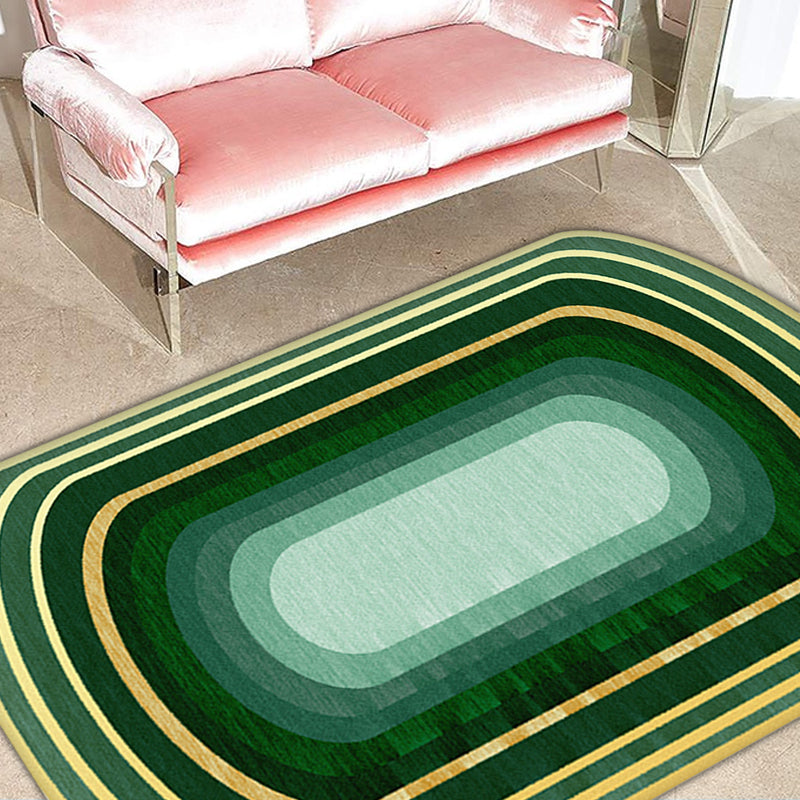 Taavita Living Room Irregular Carpet in Green Color Block Pattern Polyester Stain Resistant Area Rug