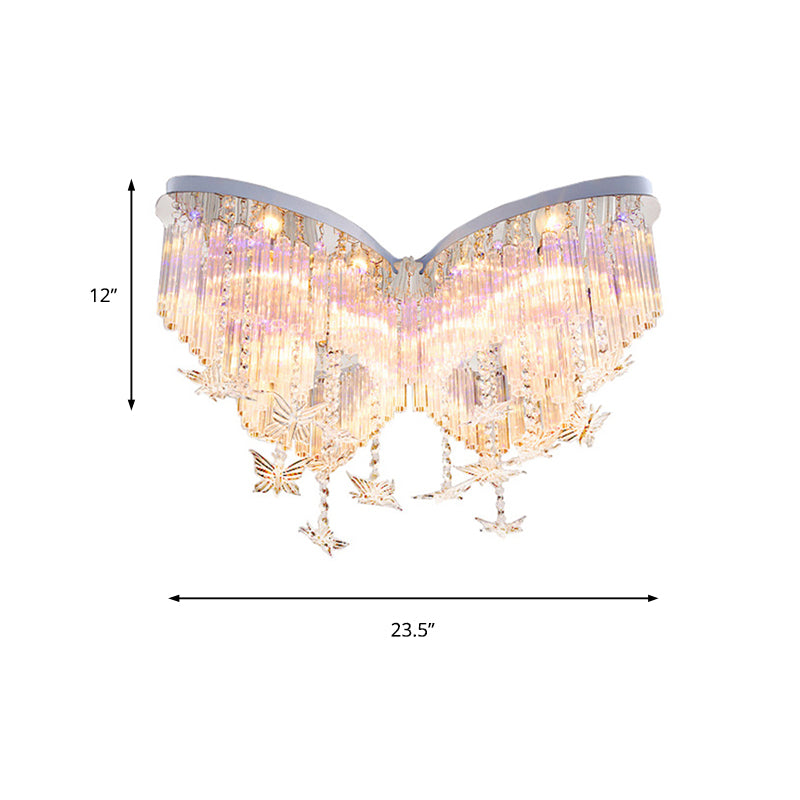 Taavita Butterfly Ceiling Lamp Romantic Clear Crystal Flush Mount Light for Kindergarten
