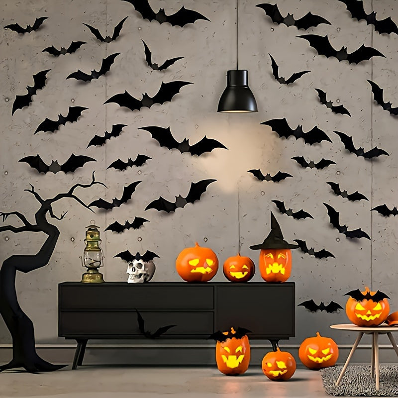 48-Pack Reusable 3D PVC Bat Wall Stickers Halloween Decor