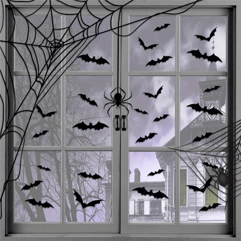 48-Pack Reusable 3D PVC Bat Wall Stickers Halloween Decor