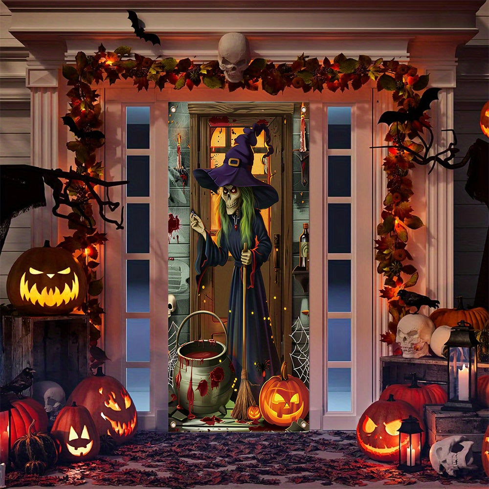 Halloween Indoor Polyester Witch Door Banner – No-Electricity Party Decor