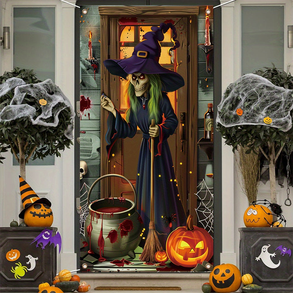Halloween Indoor Polyester Witch Door Banner – No-Electricity Party Decor