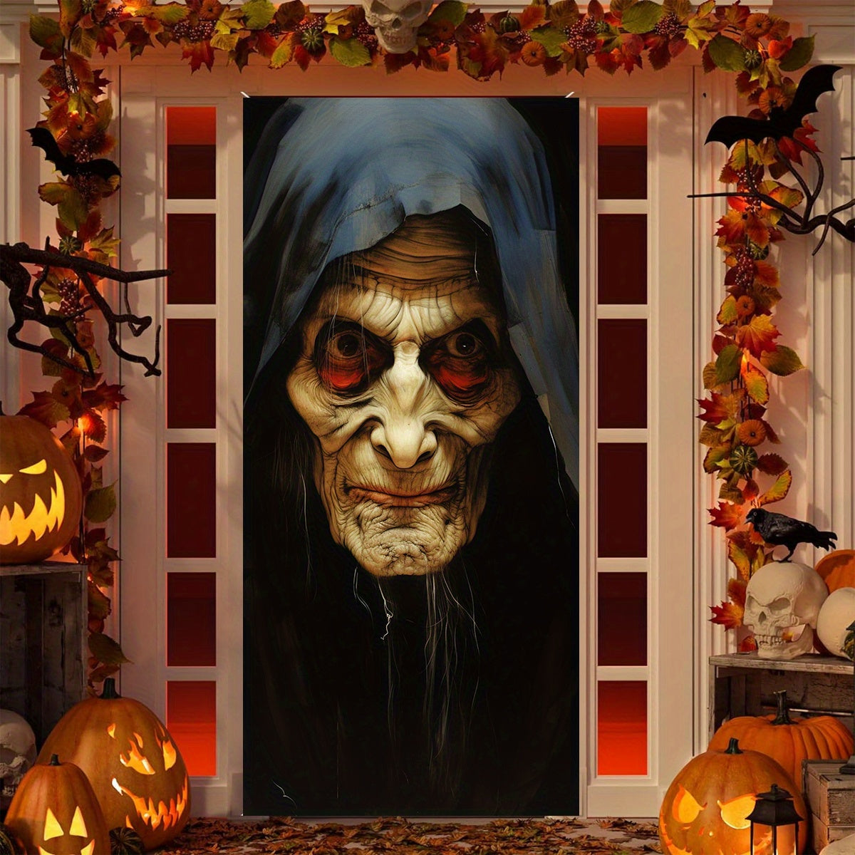 Halloween Witch Door Banner Spooky Polyester Decor for Outdoor Use