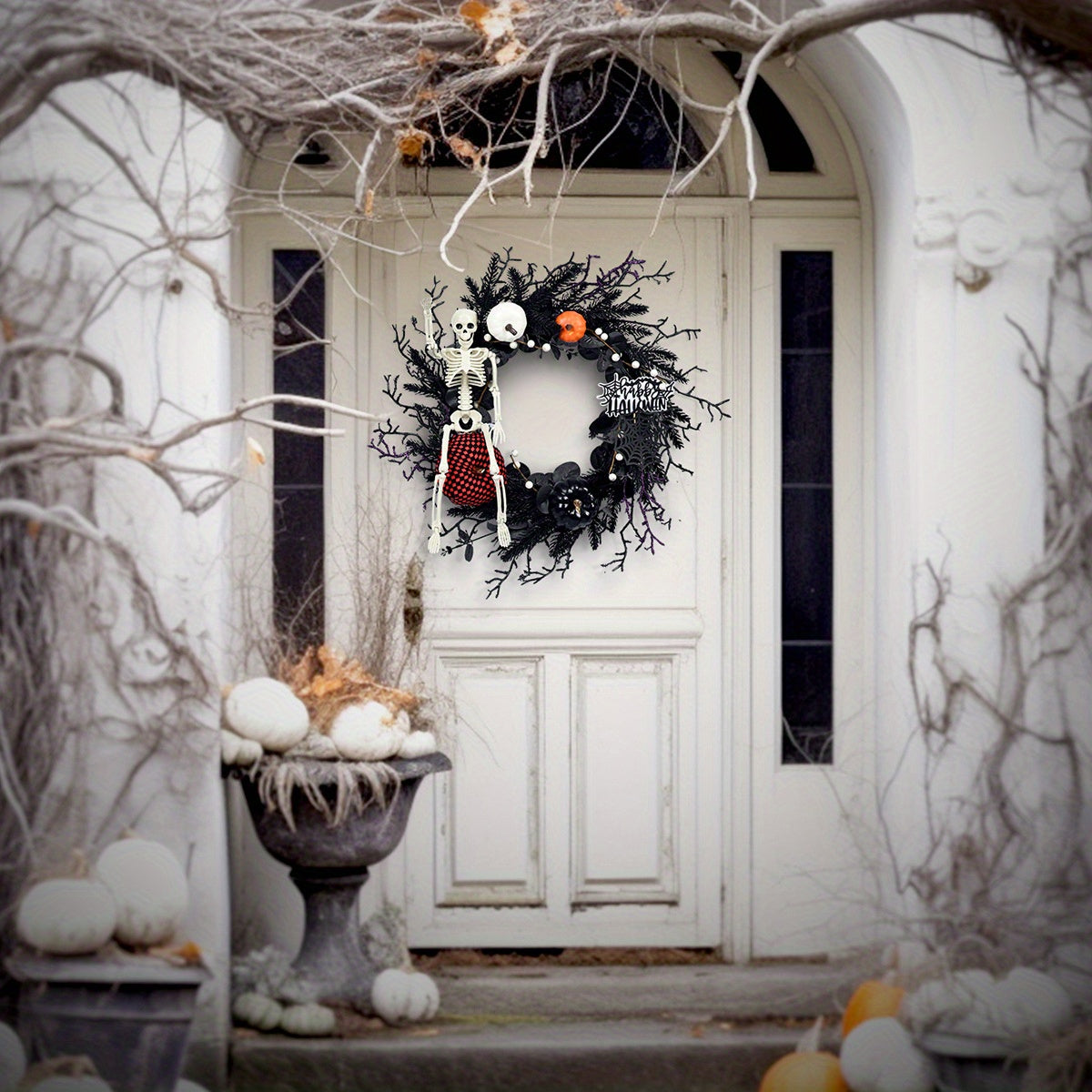 Halloween Skeleton Garland Wall Hanging Decoration Plastic Spooky Wreath