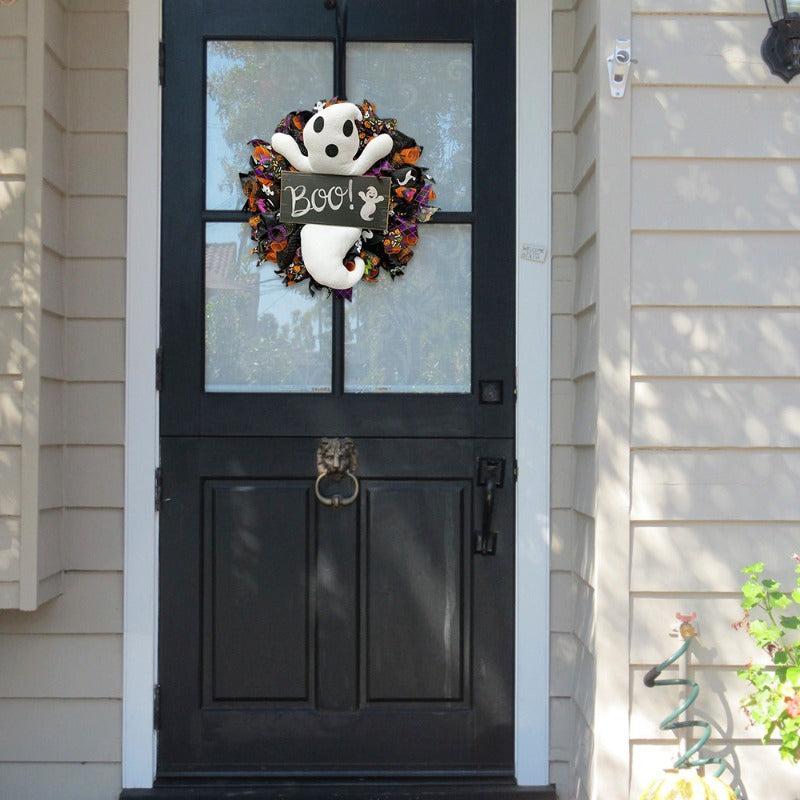 Halloween Felt Ghost Door Wreath Battery-Free Spooky Wall Decor