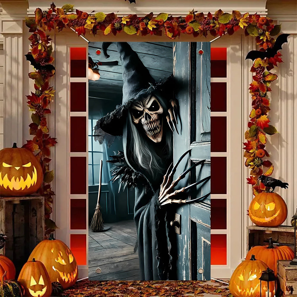 Spooky Halloween Skeleton Door Decoration Polyester Hanging Banner