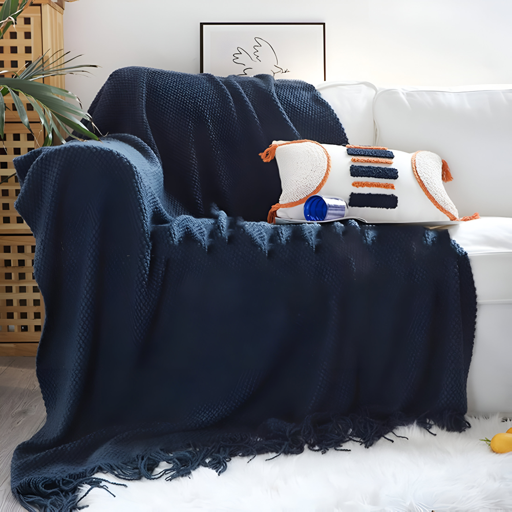 Plaid Blanket | Coarse Knit | All-Season Comfort | Acrylic