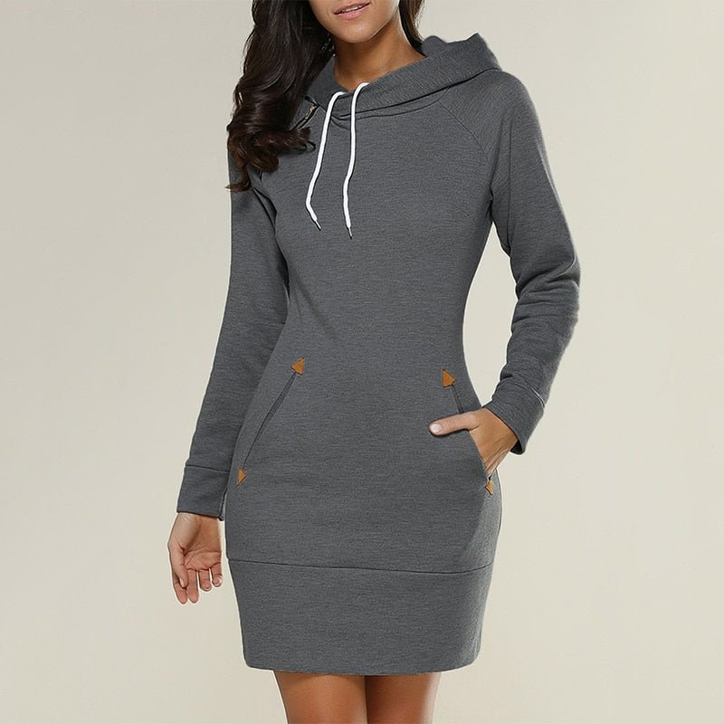 Women’s Hoodie Dress | Cozy Knit Fabric & Front Pockets | Above-the-Knee Length | Versatile Casual Wear