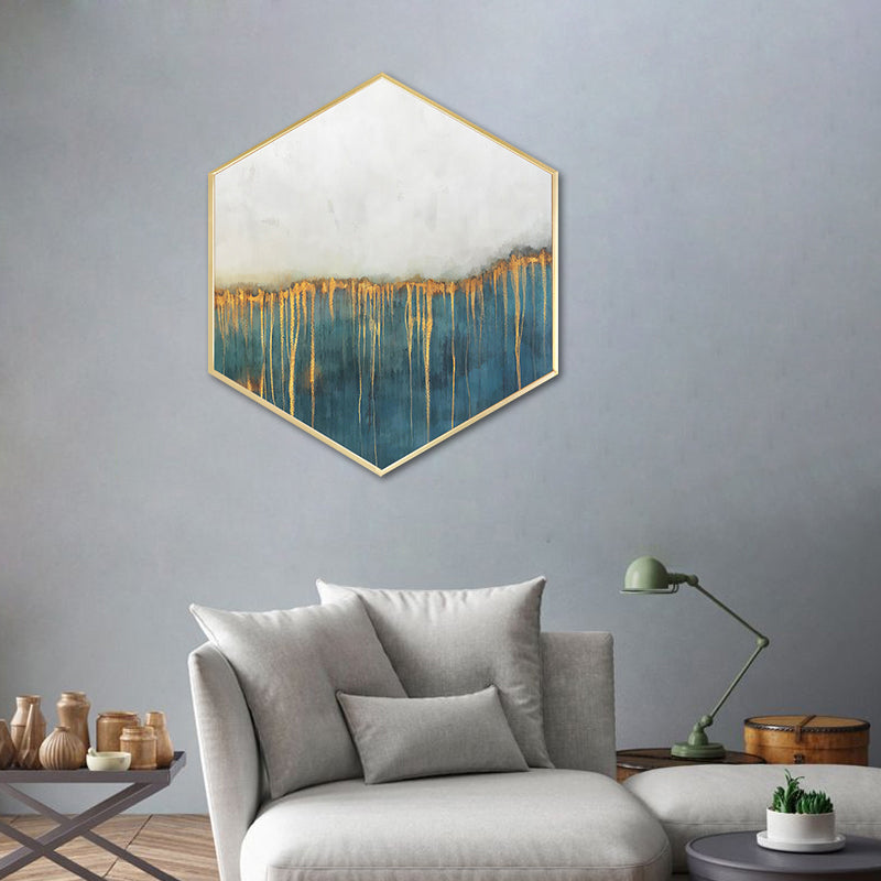 Soft Color Contemporary Abstract Wall Art Decor for Kitchen Canvas, Available in Multiple Sizes in Dark Blue, Grey, and Light Blue, Textured Hexagon Design