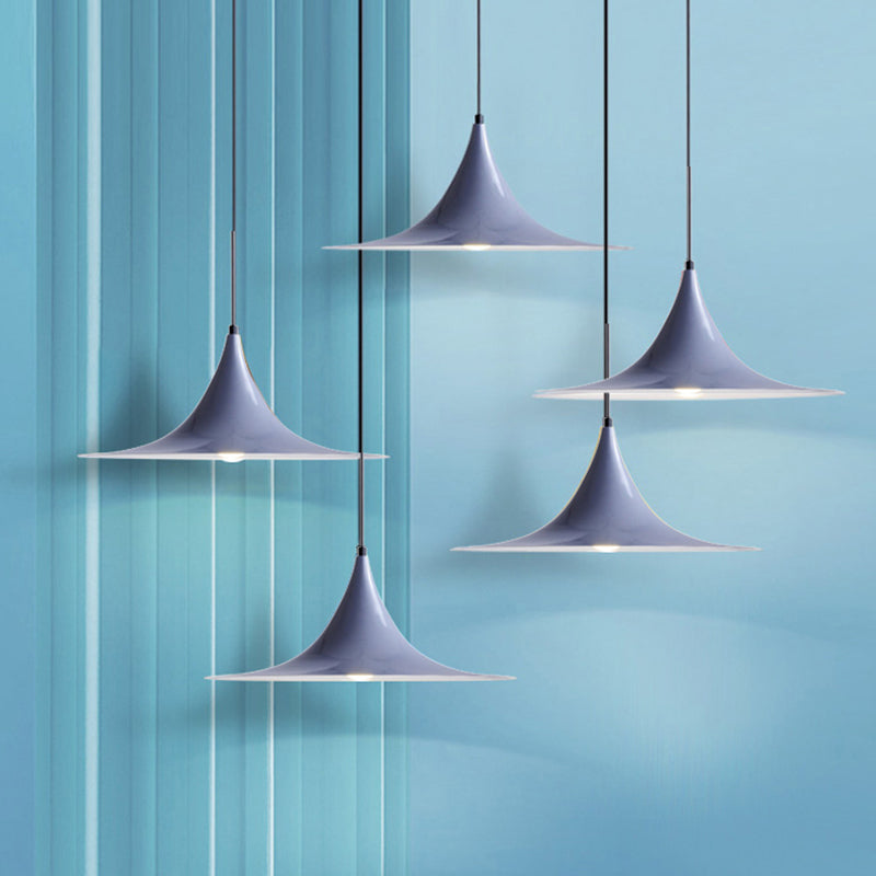 16"/19"W Trumpet Pendant Lighting Simplicity Metal 1 Light Black/Grey/White Hanging Light Clearhalo 'Ceiling Lights' 'Modern Pendants' 'Modern' 'Pendant Lights' 'Pendants' Lighting' 176603