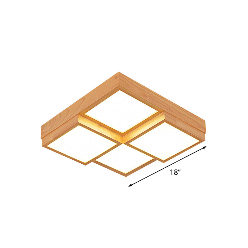 Taavita Wood Square Flush Light Modern 4/6/9 Light Wood LED Ceiling Lamp in Warm/White/Natural Light
