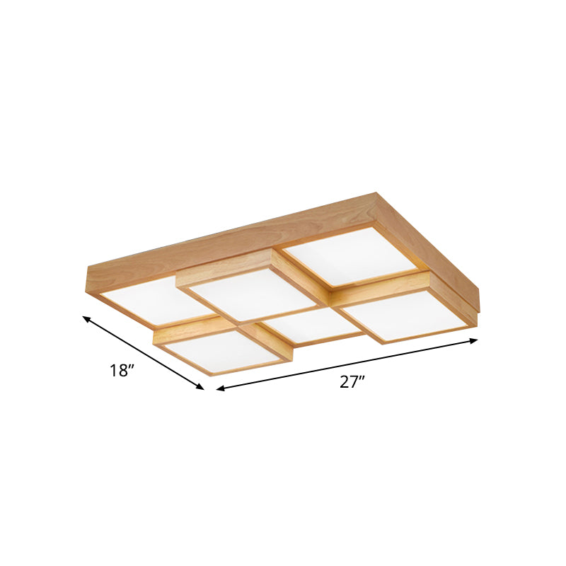 Taavita Wood Square Flush Light Modern 4/6/9 Light Wood LED Ceiling Lamp in Warm/White/Natural Light