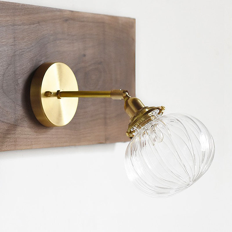 1 Head Taavita Wall Mounted Lamp Orb Clear/Cognac Prismatic Glass Sconce Lighting Fixture in Gold