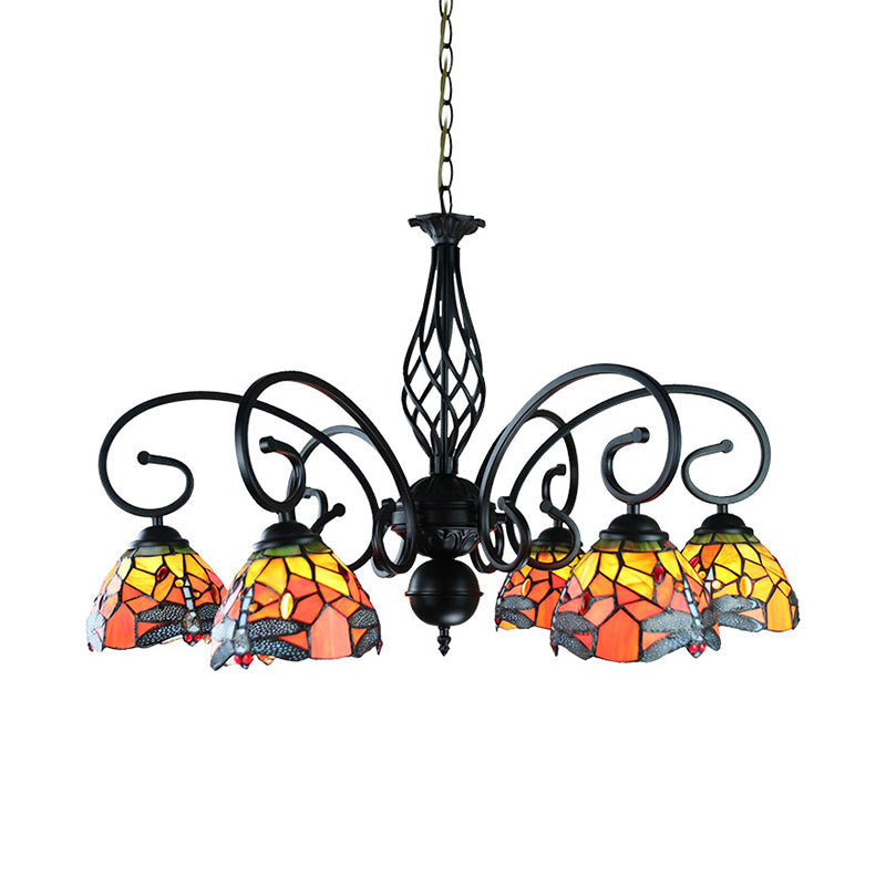 Taavita Dragonfly Ceiling Chandelier with Curved Arm and Metal Chain 6/8 Light Stained Glass Indoor Lighting