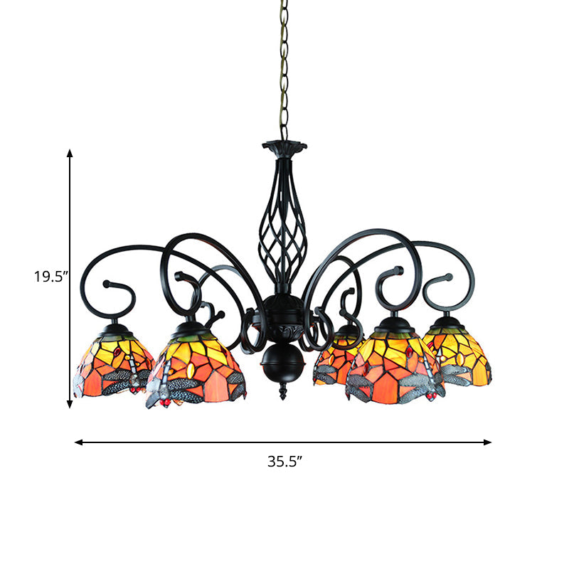 Taavita Dragonfly Ceiling Chandelier with Curved Arm and Metal Chain 6/8 Light Stained Glass Indoor Lighting