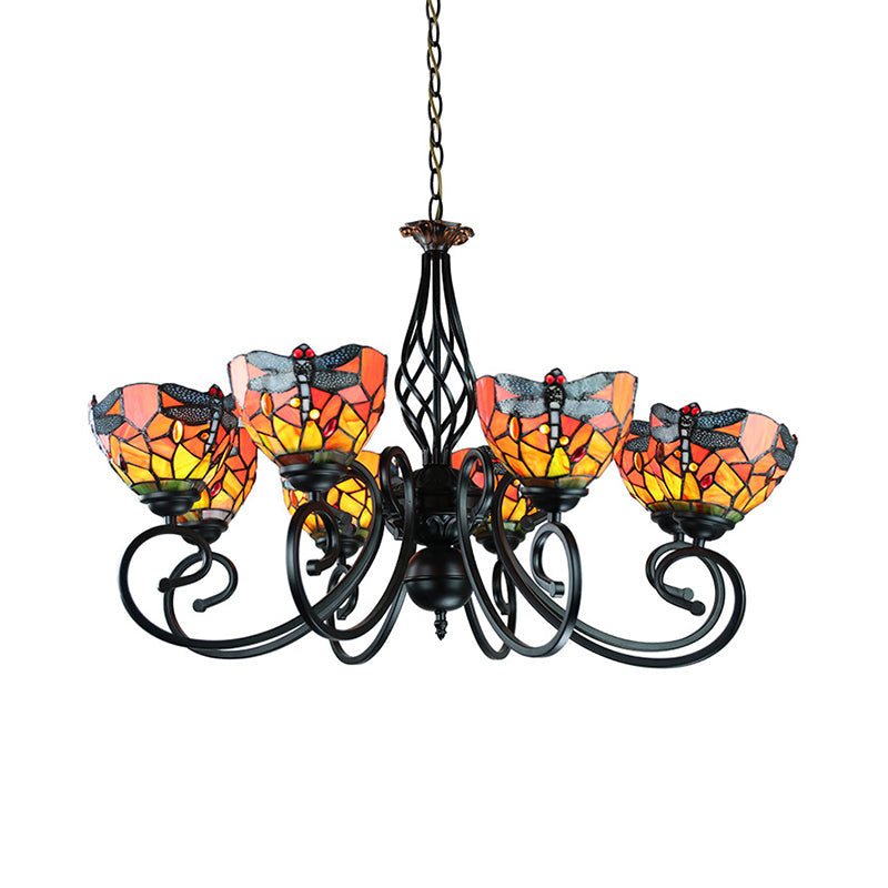 Taavita Dragonfly Ceiling Chandelier with Curved Arm and Metal Chain 6/8 Light Stained Glass Indoor Lighting