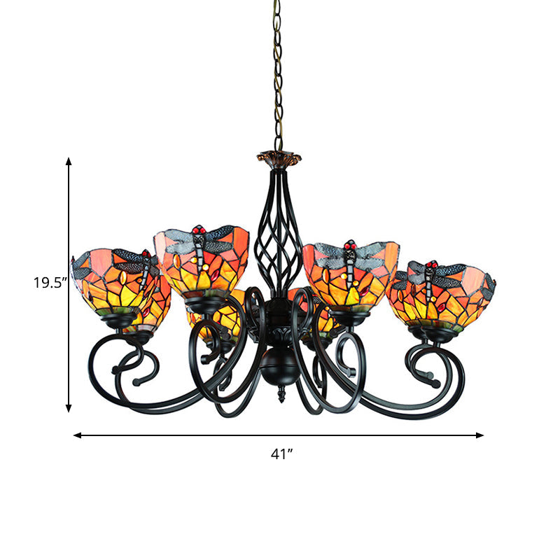 Taavita Dragonfly Ceiling Chandelier with Curved Arm and Metal Chain 6/8 Light Stained Glass Indoor Lighting