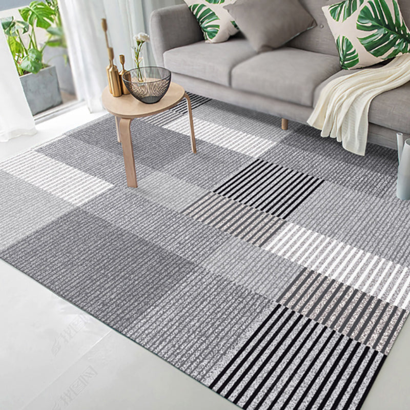 Modernist Striped Pattern Rug Light Grey and Pink Polyester Non-Slip Backing Washable Pet Friendly Carpet for Home