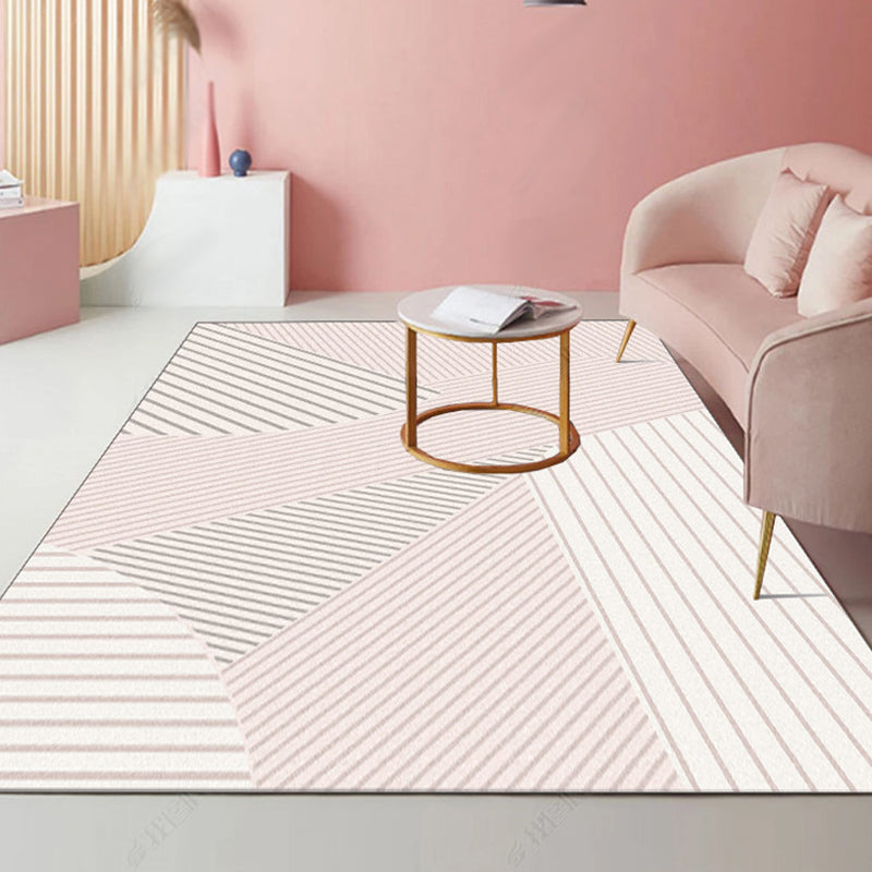 Modernist Striped Pattern Rug Light Grey and Pink Polyester Rug Non-Slip Backing Washable Pet Friendly Carpet for Home Clearhalo 'Area Rug' 'Modern' 'Rugs' Rug' 1779784