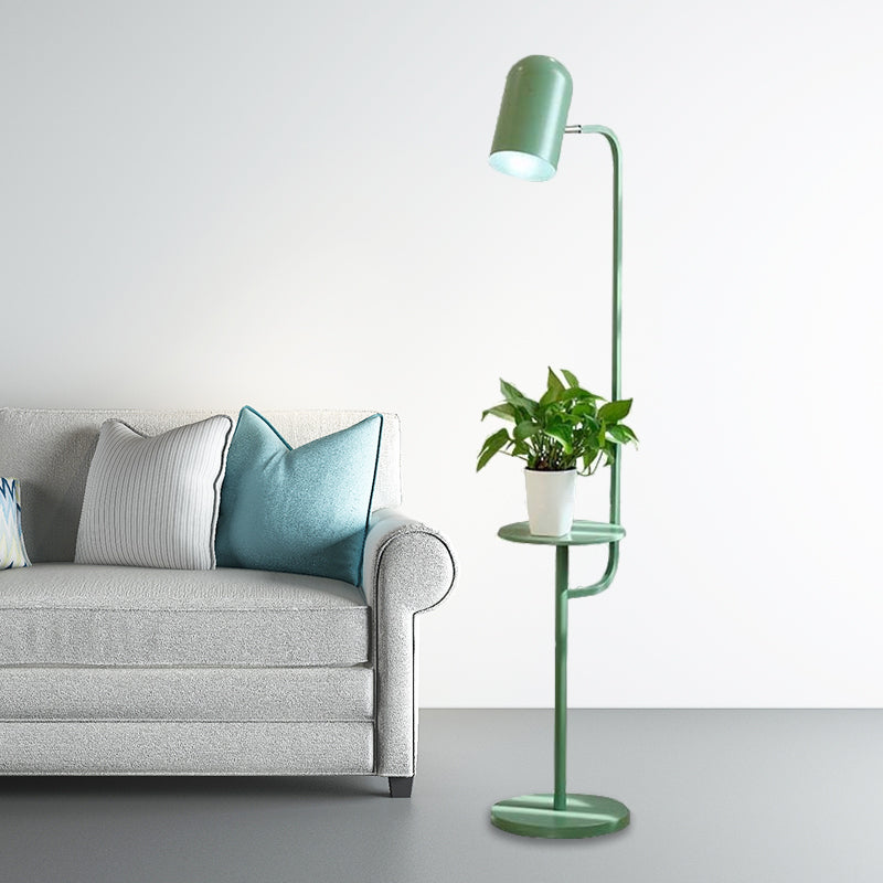 1 Bulb Metal Floor Light in Pink/Yellow/Green Bell Shape for Living Room - Art Deco Floor Reading Lamp with Wood Shelf Decor by Taavita