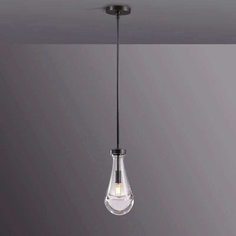 Liora — Hand-Blown Glass Raindrop Pendant Light with Warm Glow