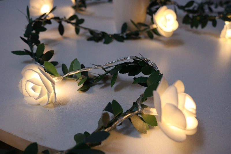Rose Flower Battery LED String Lights Warm White 5/10/20 Feet 10-40 LEDs Romantic Indoor Outdoor Wedding Party Decor