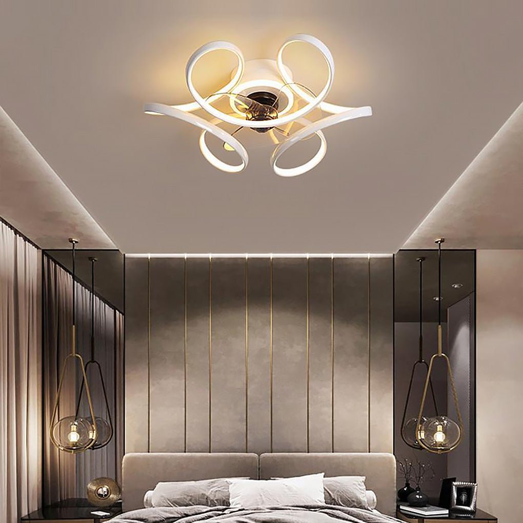 18" Curved Shaped Iron Flush Mount Ceiling Fan Remote Control and LED Light - Dazuma