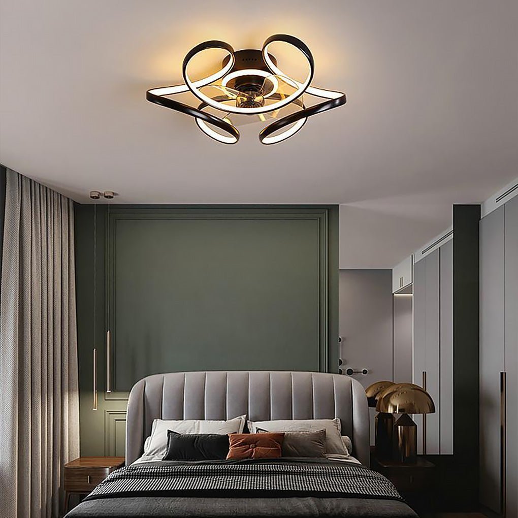18" Curved Shaped Iron Flush Mount Ceiling Fan Remote Control and LED Light - Dazuma