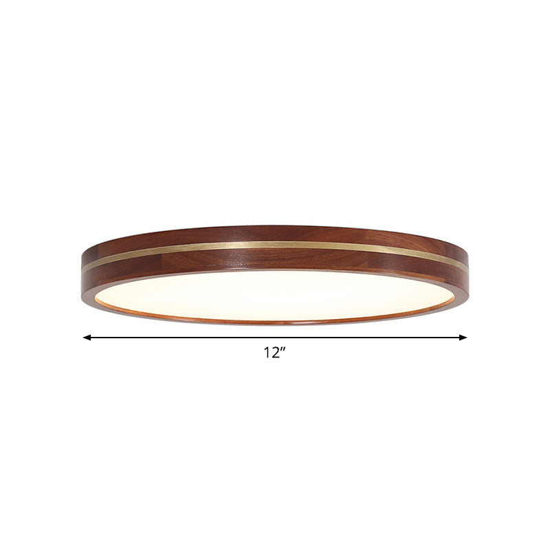 15"/19"/23.5" W Brown Wood Round Flush Mount Contemporary LED Ceiling Lamp with Inner Acrylic Shade by Taavita