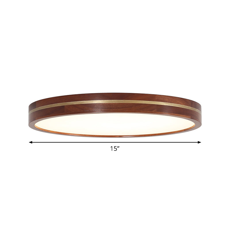 15"/19"/23.5" W Brown Wood Round Flush Mount Contemporary LED Ceiling Lamp with Inner Acrylic Shade by Taavita