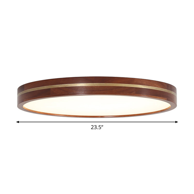 15"/19"/23.5" W Brown Wood Round Flush Mount Contemporary LED Ceiling Lamp with Inner Acrylic Shade by Taavita