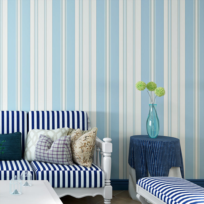 Taavita 20.5-Inch x 33 Feet Nautical Vertical Stripes Wallpaper for Kids' Room in Blue and Pink
