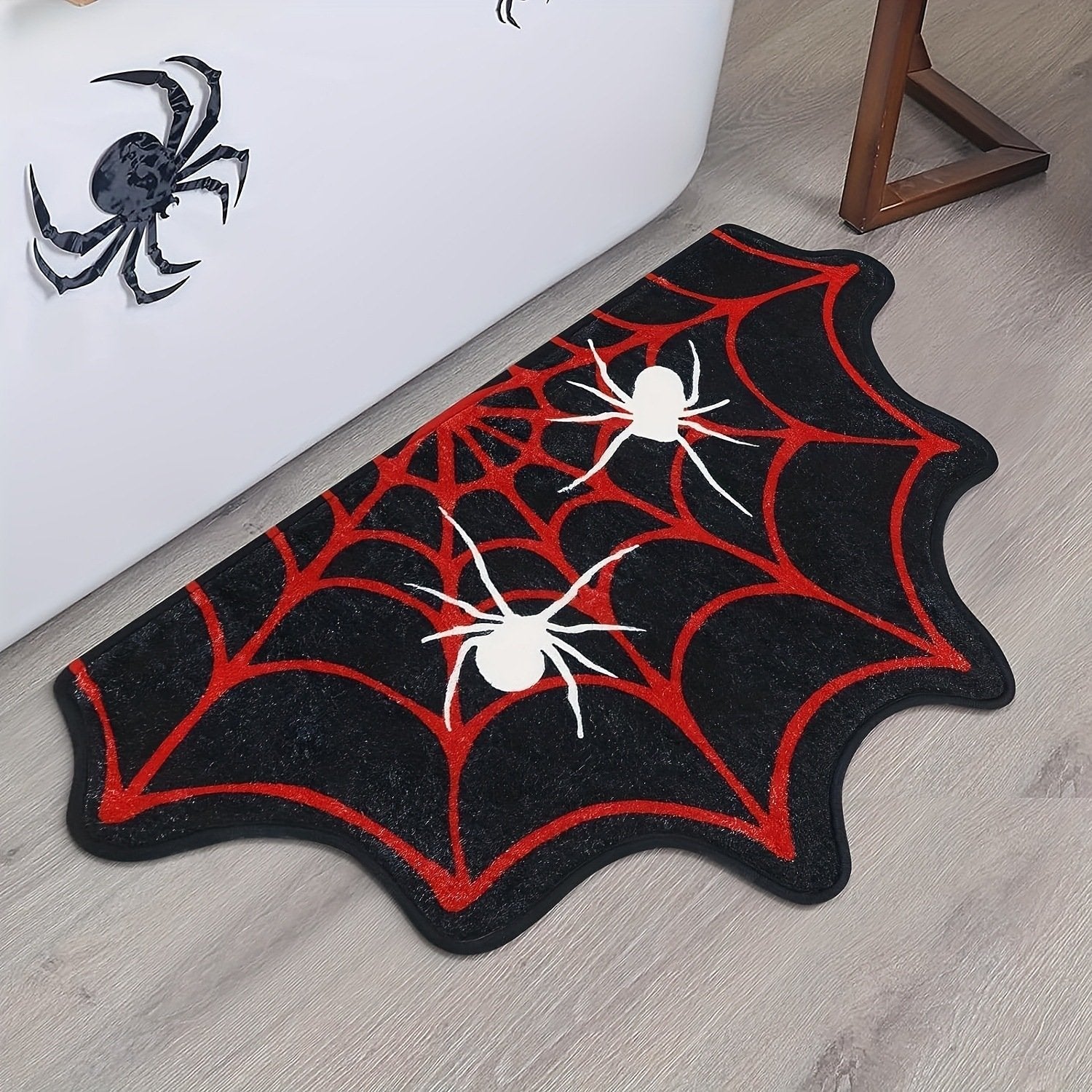 Halloween Spider Web Area Rug with Non-Slip Backing for Indoor Decor