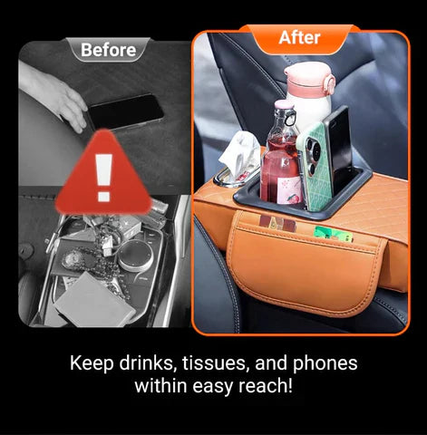 Faux Leather Armrest Cover for Car with Cup Holders and Storage